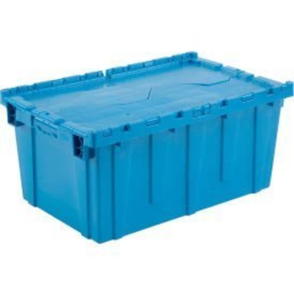Global Equipment Attached Lid Shipping Container 27-3/16 x 16-5/8 x 12-1/2 Blue with Dolly Combo 257814BLP